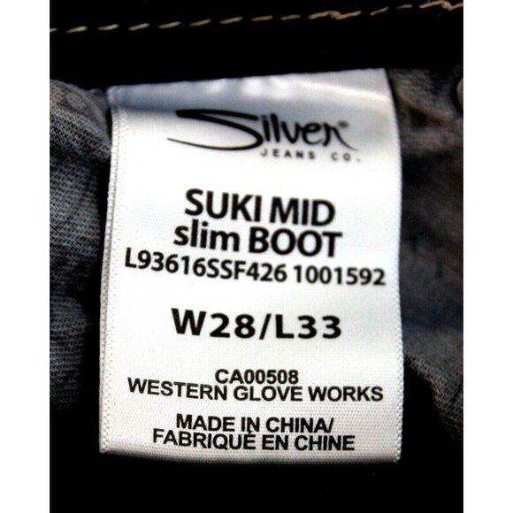 Silver Women Jeans Suki Mid Slim Bootcut Dark Saddle Stich Denim Blue Size 28x33 - Picture 2 of 15